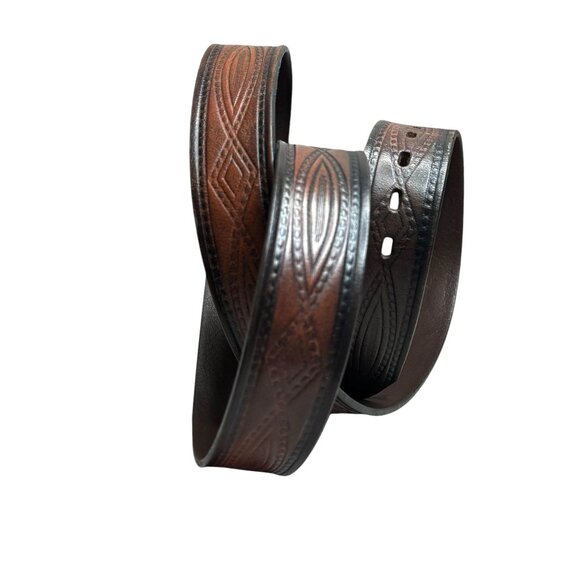 Vintage Wrangler Mowogo Lodge Brass Buckle Brown & Black Tooled Detachable Leath - Picture 8 of 11